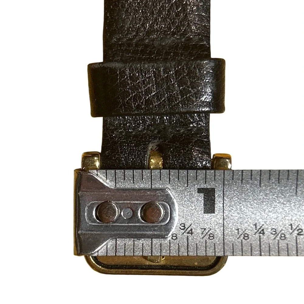 VTG Pierre Cardin Kids Black Leather Gold Buckle Aniline Belt Size S 23